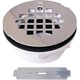 Westbrass D206P-26 2" No-Caulk PVC Compression Shower Drain with 4-1/4" Round Grid Cover, Polished Chrome