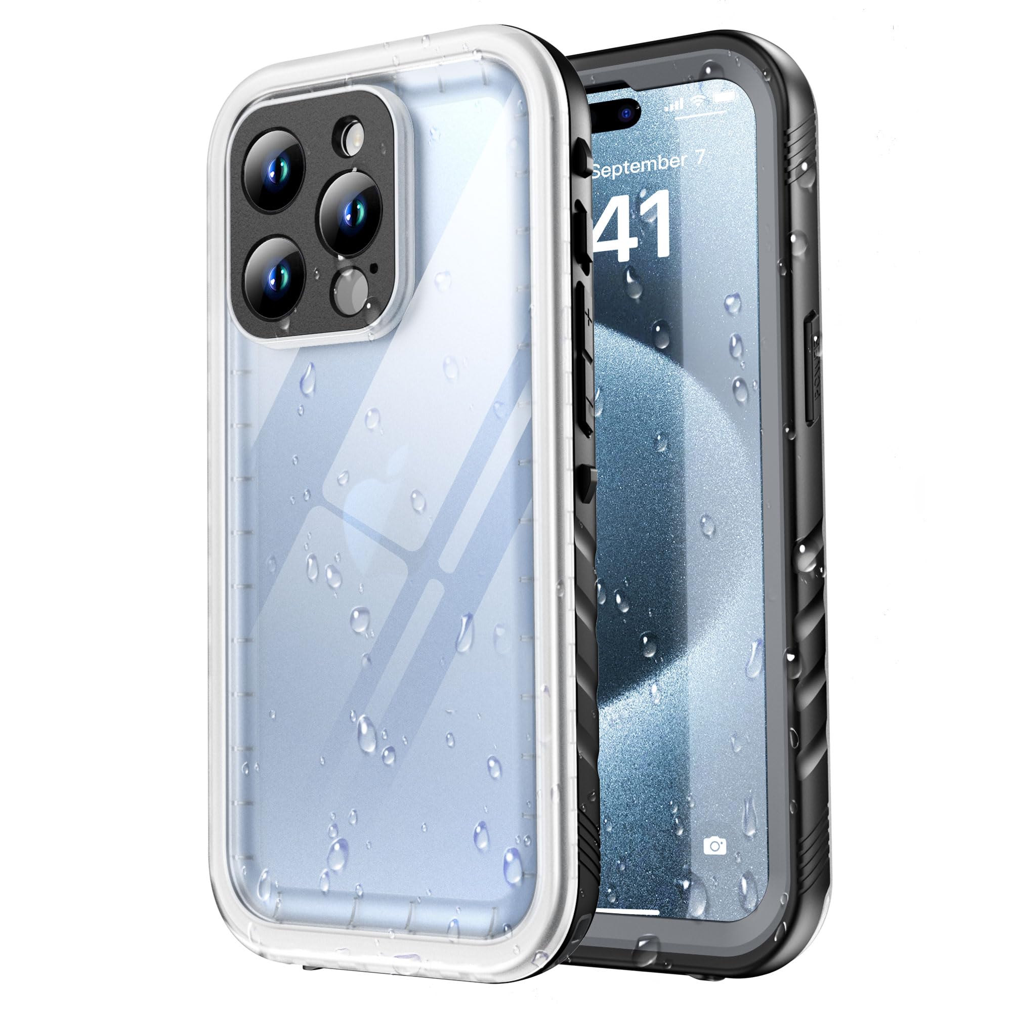SPORTLINK for iPhone 15 Pro Max Waterproof Case - Shockproof Heavy Duty Front and Back Cover [Built in Screen/Camera Protector] [IP68 Underwater] [Dustproof] 360 Full Body - Black/Frosted Clear