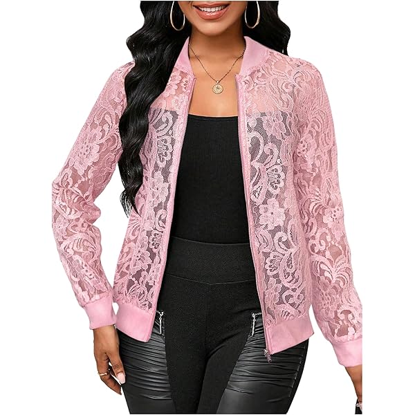 大園桃子 philme over lace jacket Amazon.com: Verdusa Women's Sheer Floral Lace Long Sleeve Zip Up