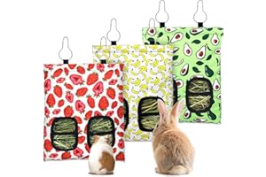 YEDSINTU 3 Pcs Rabbit Hay Feeder, 2-Hole Hanging Guinea Pig Hay Bags Washable Bunny Hay Bag for Rabbits, Chinchillas, Hamsters, Small Pets and Animals (11.8"×8.7")