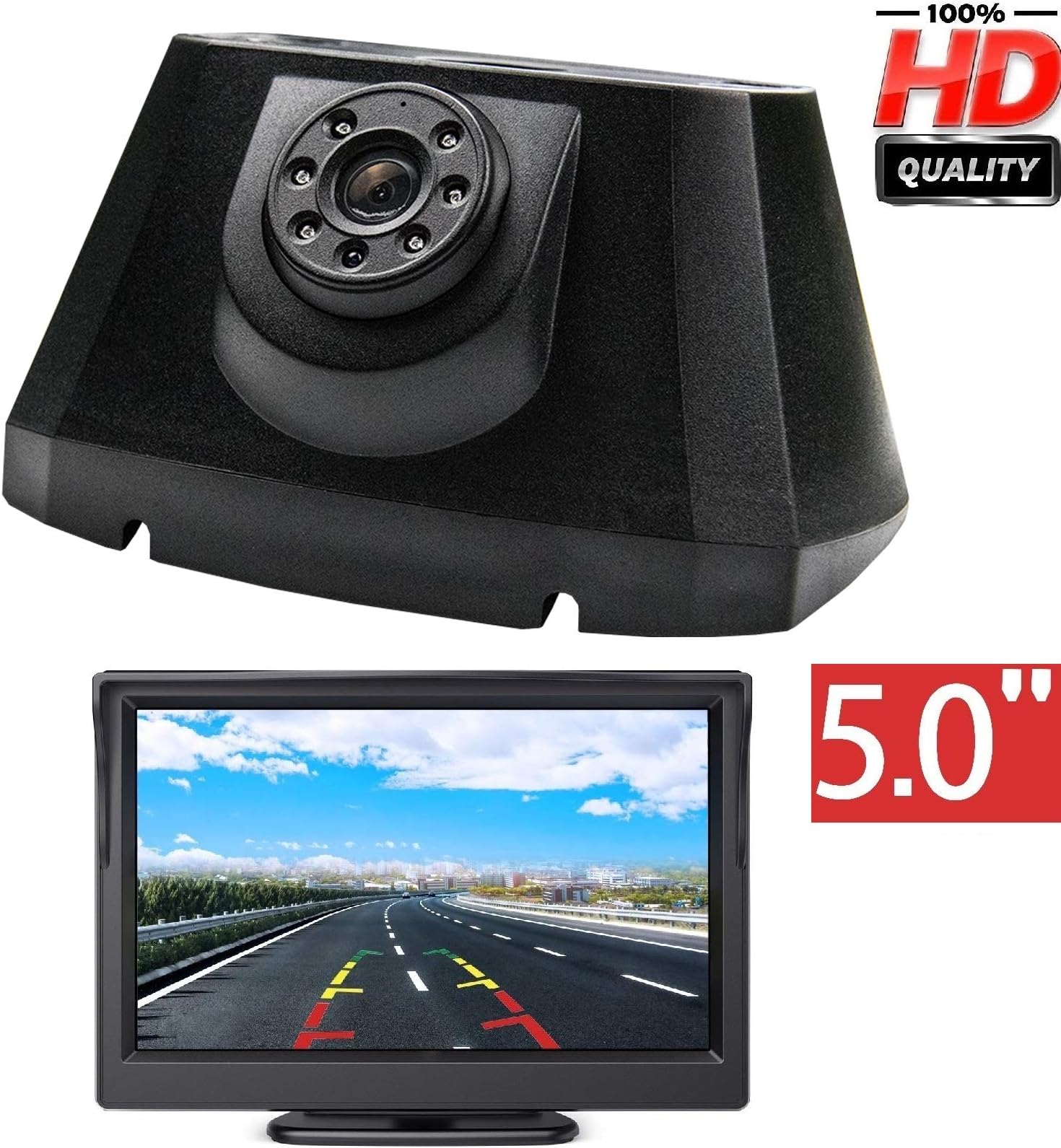 HD 720p 3rd Brake Light Backup Camera Kit, 5.0’’ inch LCD Rear View Monitor with IP68 Waterproof Night Vision Back up Rearview Reverse Cam for Ram Promaster 1500 2500 3500 2008-2019