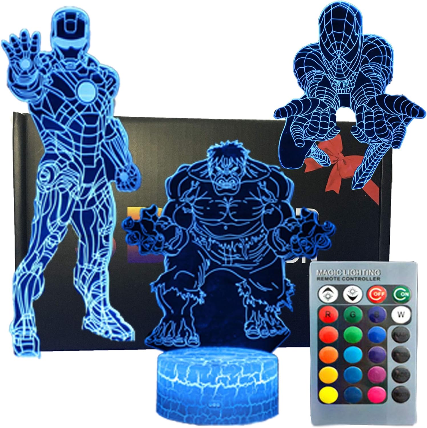 SNOMYRS 3D Illusion Super Hero Night Light Lamp 16 Color Changing Table Decor Lamp with Remote & Smart Touch, Gifts for Boys, Girls and Super Hero Fans(3Pack)