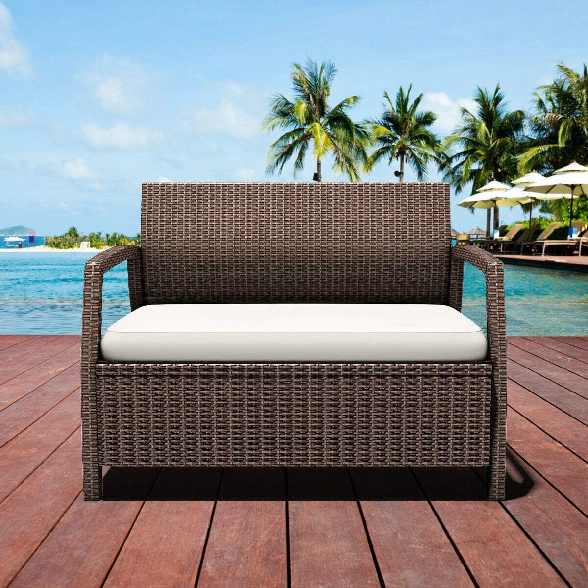 Tangkula Bench Couch Chair Patio Furniture Sofas, Brown: Kitchen & Dining
