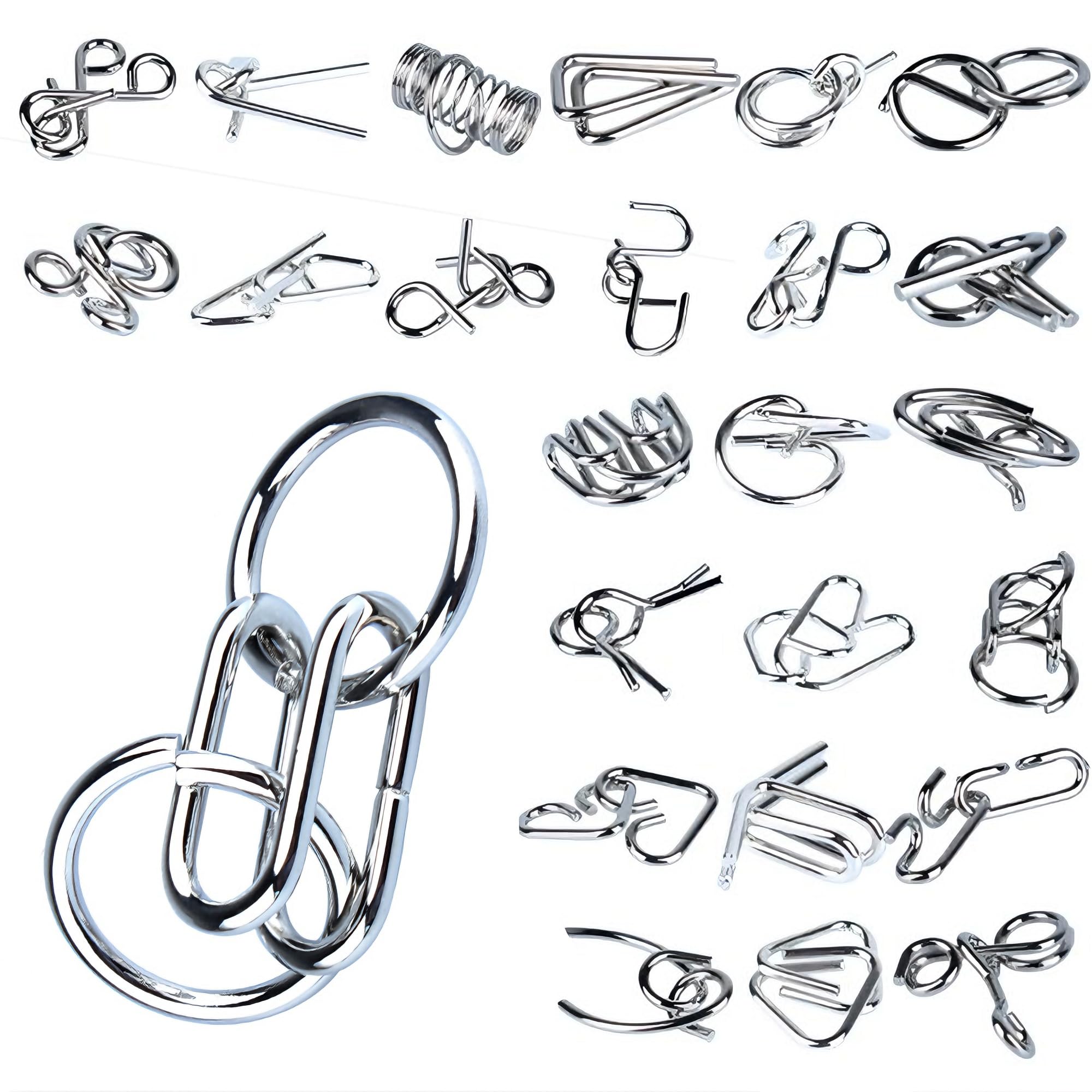 OBEST 24 Pieces Brain Teaser Metal Wire Puzzles, Classical Mini Metal Puzzles Set, 3D Unlocking Games, Intellectual Patience Tests, Challenge Gifts for Kids Adult