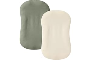guruixu 2 Pack Muslin Baby Lounger Cover, 100% Cotton Infant Lounger Cover, Soft & Breathable Replacement Slipcover Fits Newborn Lounger for Baby Boys and Girls (Olive,Cream)