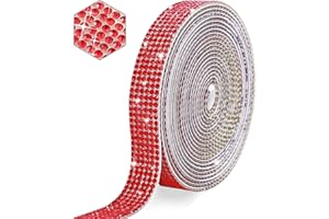 MLGDA Self Adhesive Red Crystal Rhinestone Strips Diamond Ribbon Bling Gemstone Sticker Rhinestone Roll for Craft with 2 mm Rhinestone for DIY Arts Crafts,Wedding Party,Car Phone Decoration (Red)