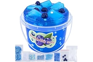 Clear Slime for Kids, Clear Jelly Cube Glimmer Crunchy Blueberry Slime with 8 Add-ins, Stress Relief Toy, Kids Party Favor, B