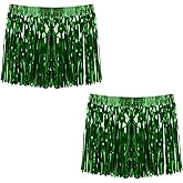 Beistle 2 Piece Green Metallic Tinsel Hula Skirts with Elastic Waistbands, Luau Party Accessories, Adult Sized