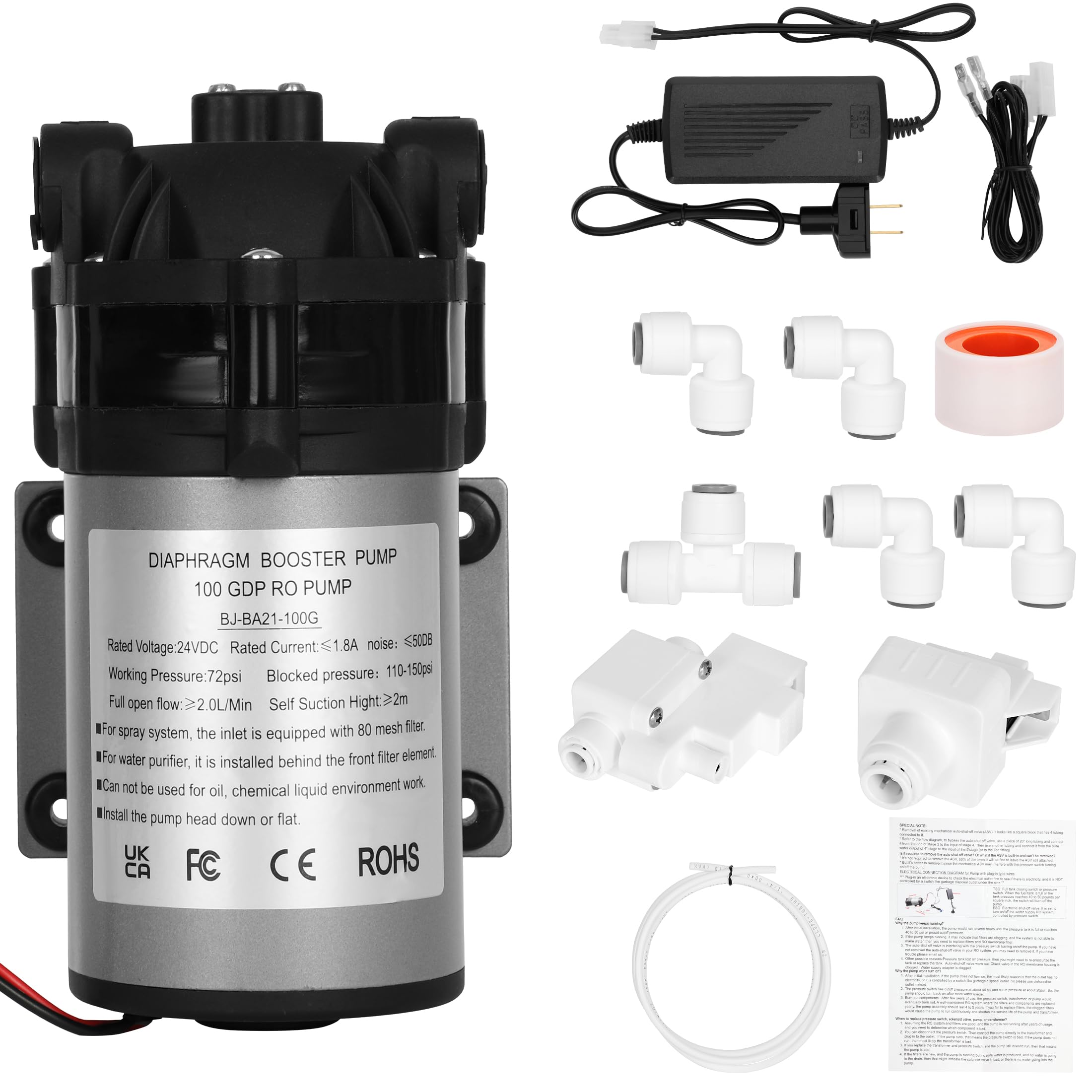 Photo 1 of Betollo 2025 New 100G RO Booster Pump Kit 1/4,Bring The High-Voltage and Low-Voltage Switches?2-Meter Water Pipe,Suitable for Household Reverse Osmosis Systems Water Pressure Booster Pump