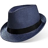 BABEYOND Straw Trilby Fedora Hat for Men-1920s Felt Panama Hat Short Brim Summer Cap with Ribbon