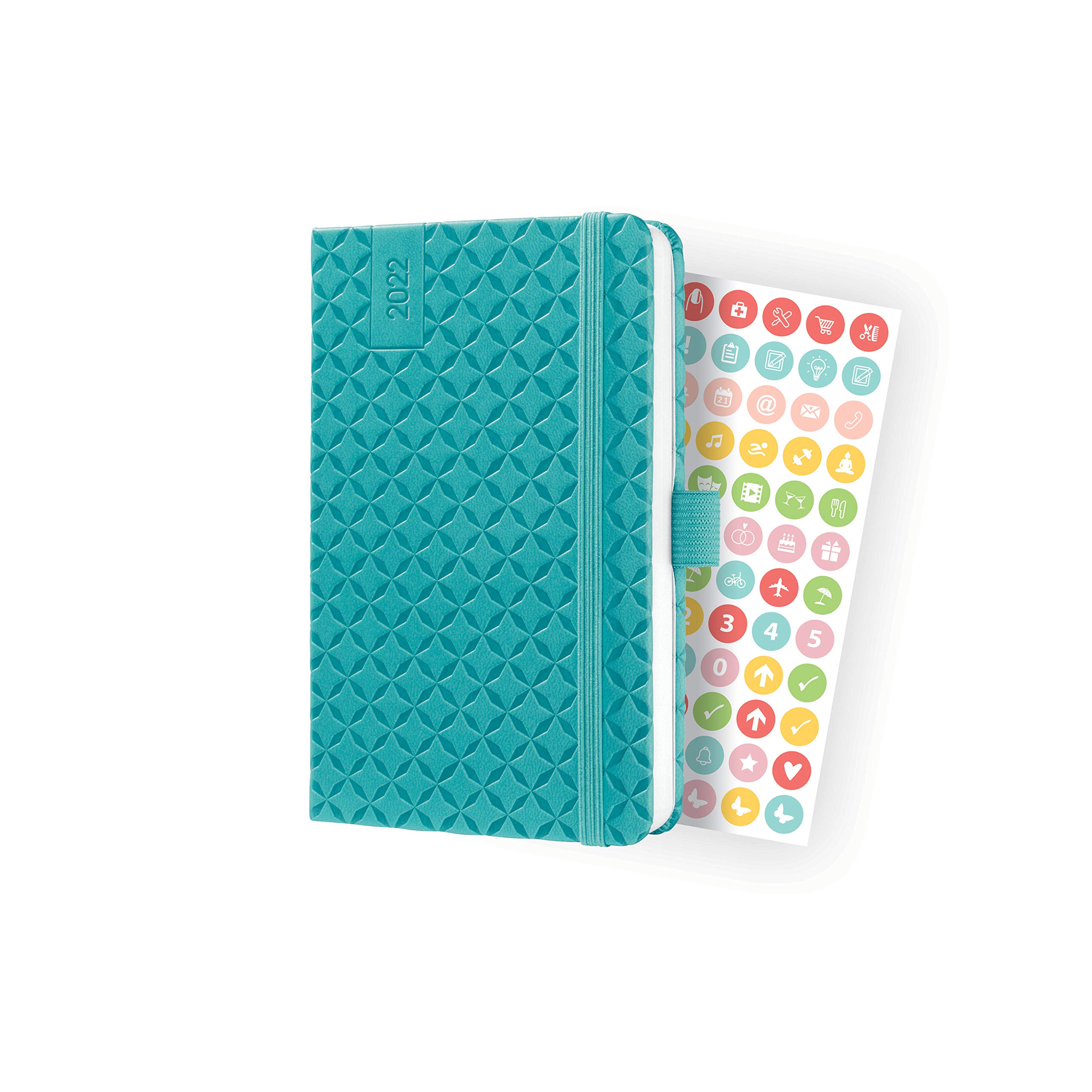 SIGEL Jolie J2102 Weekly Planner 2022 – Approx. A6 – Turquoise – Hardcover – 174 Pages – with Cheerful Calendar, Lots of Information and Practical Stickers – FSC Certified – Diary