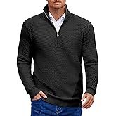 COOFANDY Mens Quarter Zip Pullover Sweater Slim Fit Waffle Mock Turtleneck Sweaters