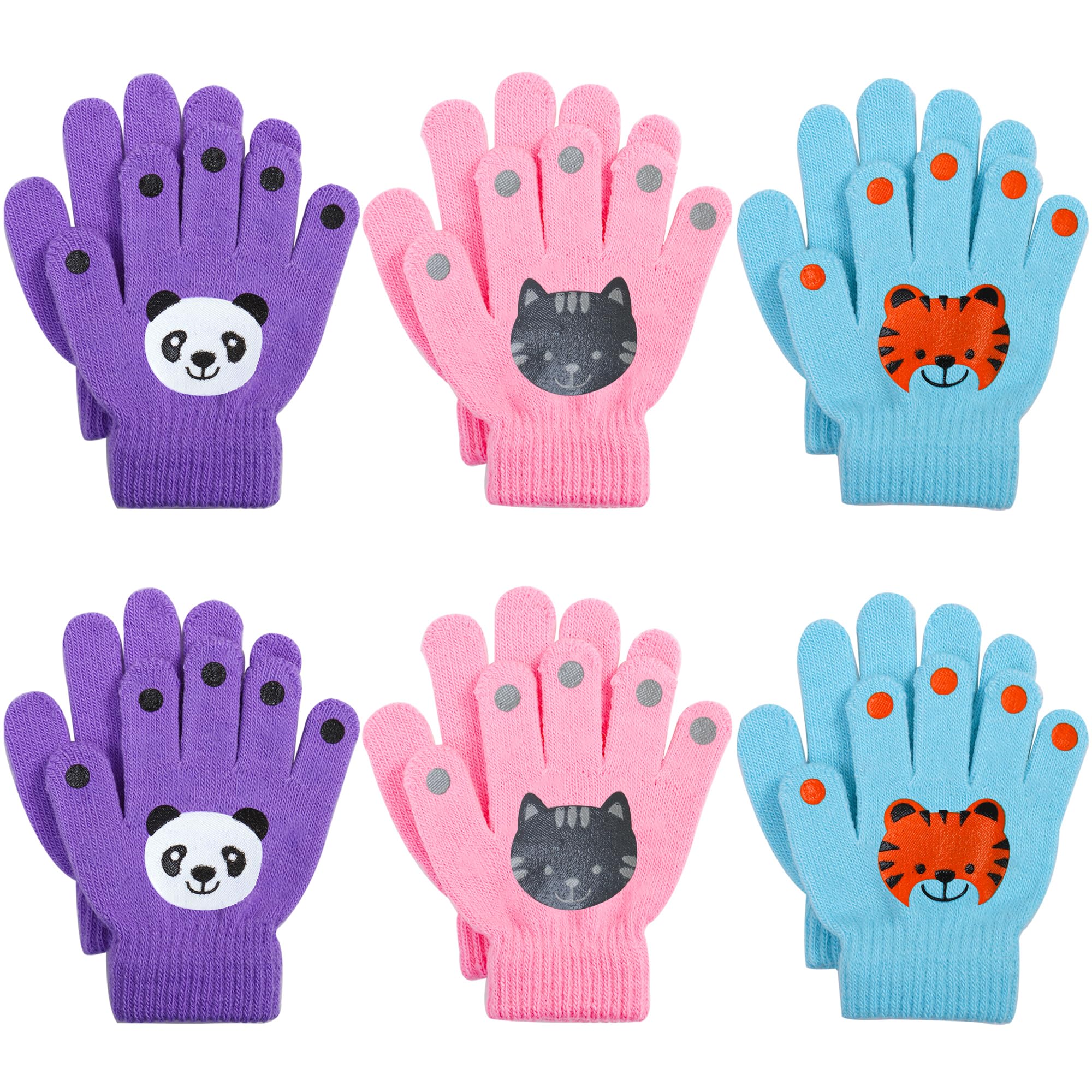 Cooraby 6 Pairs Kids Warm Magic Gloves Winter Stretchy Knit Gloves for Boys Girls