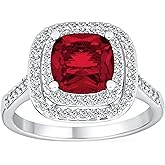 Bling Jewelry Big Solitaire AAA Cubic Zirconia Pave CZ 5-7CTW Cushion Emerald Cut Simulated Ruby Red Green Vintage Art Deco Style Halo Cocktail Statement Ring For Women Silver Plated Customizable