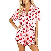 CAZYCHILD Valentines Pajamas Sets for Women Pjs Short Sleeve Top and Shorts Loungewear 2 Pcs Set Button Down Sleepwear