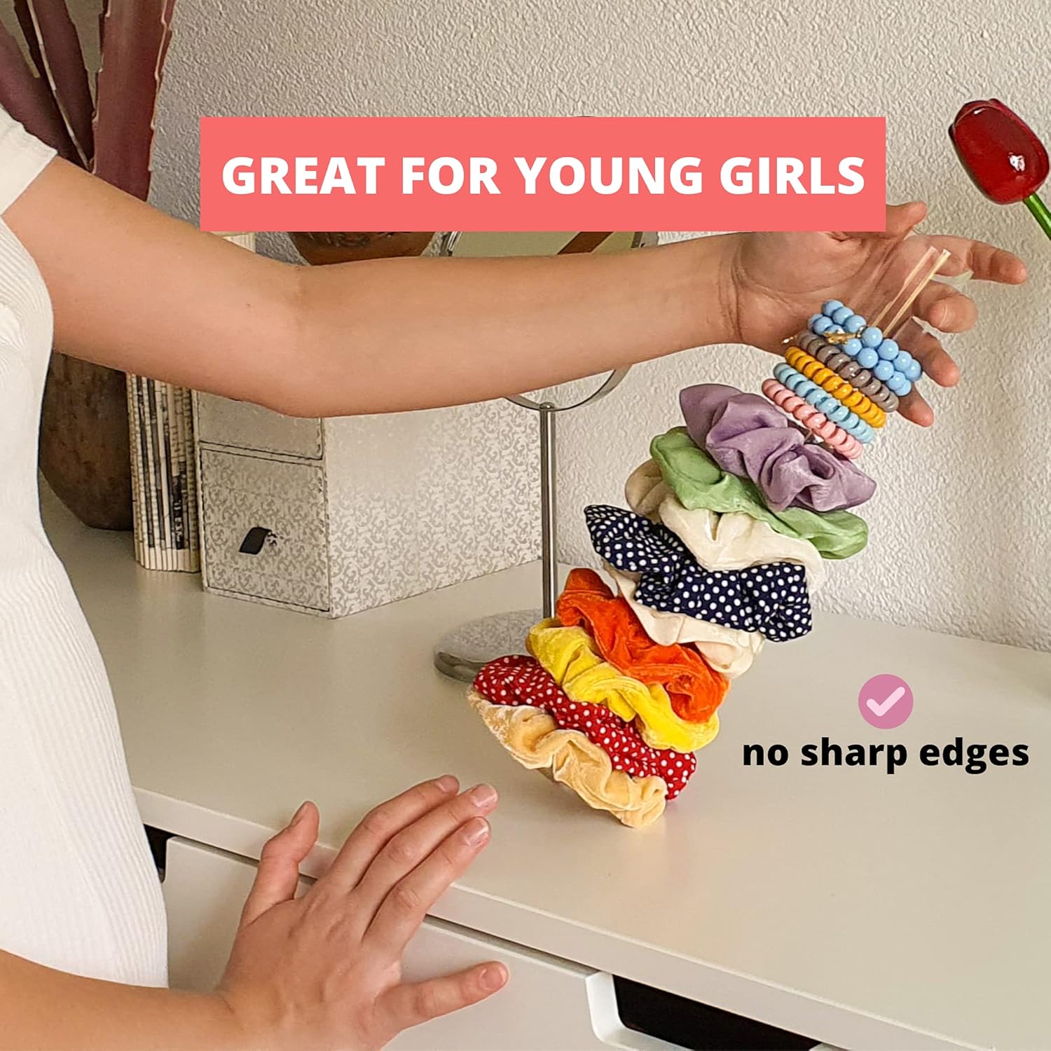 Scrunchie Holder Stand 12 Inches - Organizer A Lot of Scrunchies for Girls - Use This Hair Ties Organizer Stand as a Cute Bedroom Decor for Teens - Versatile Clear Acrylic Scrunchy Holder : Beauty