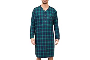 SWOMOG Men's Nightshirt Long Sleeve Nightgown Soft Loose Sleepwear Lightweight Nightwear Comfy Henley Sleep Shirt M-3XL