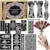 ManYan HaiYan Temporary Tattoo Kit,6 Pcs Cones 3 Colors(Brown/Black/Maroon) | Reusable 12 Large Sheets,78 Unique Designs with Brush &amp; Wipes for Adult,Teens, Beginners,Family Fun Party,Festivals, Makeup
