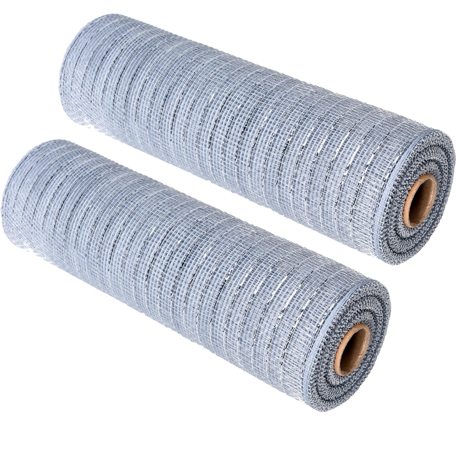 AOVNA 2 Rolls Poly Mesh Ribbon Rolls Metallic Foil Deco Poly Burlap Mesh Deco Mesh Rolls Wreath Making Ribbon for Christmas Holiday Crafts Bows Making (Silver)