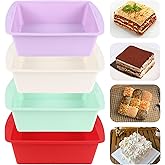 LGQUK 6 inch Square Cake Pans, Non-stick Silicone Baking Pan, Cake Molds for Brownies, Bread, Lasagna and Cake, 4 Pack for Oven, Microwave, Freezer and Dishwasher (Square-4 Colors)