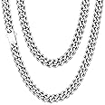 Fiusem 3.5mm Cuban Link Chains for Men, Silver Tone/Black/14K Gold Plated Stainless Steel Necklace Chain, Mens Necklace 16, 18, 20, 22, 24, 26, 28 Inch