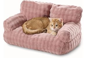 Yaning Cat Couch Bed, Cute Soft Pet Sofa for Indoor Cats Kittens Puppies with Removable Washable Cover, 26"x15", Dusty Pink