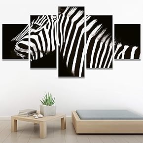 SIGNWIN 5 Panel Canvas Wall Art Animals Black...