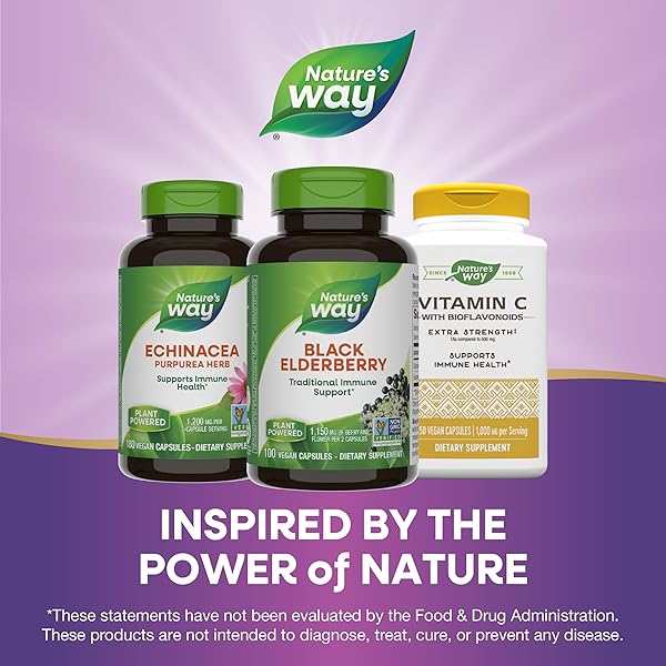 NATURE’S WAY BLACK ELDERBERRY CAPSULES, TRADITIONAL IMMUNE SUPPORT* SUPPLEMENT WITH ELDERBERRY AND ELDERFLOWER, PLANT POWERED, 100 CAPSULES (PACKAGING MAY VARY)