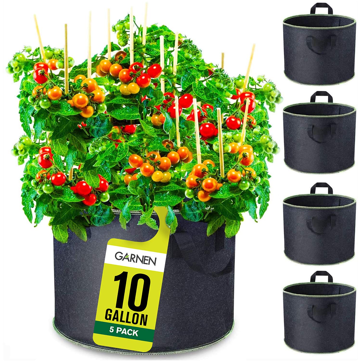 Fosmon Garnen 10 Gallon Garden Grow Bags (5 Packs), Vegetable/Flower/Plant Growing Bags, Heavy Duty Thickened Nonwoven Fabric Pots Planter with Reinforced Handles for Outdoor and Indoor Planting