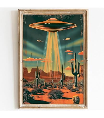 絵画 UFO Amazon.com: Wallvelart Ufo Canvas Wall Art Retro Alien Poster