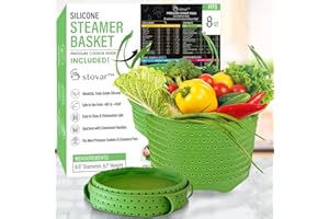 STOVAR Silicone Steamer Basket For 8QT Instant Pot, Ninja Foodi, Other Pressure Cookers [3qt & 6qt avail] - Multiuse Silicone Strainer Steam Basket - Vegetable Steamer Basket for Pot & Pressure Cooker, Green