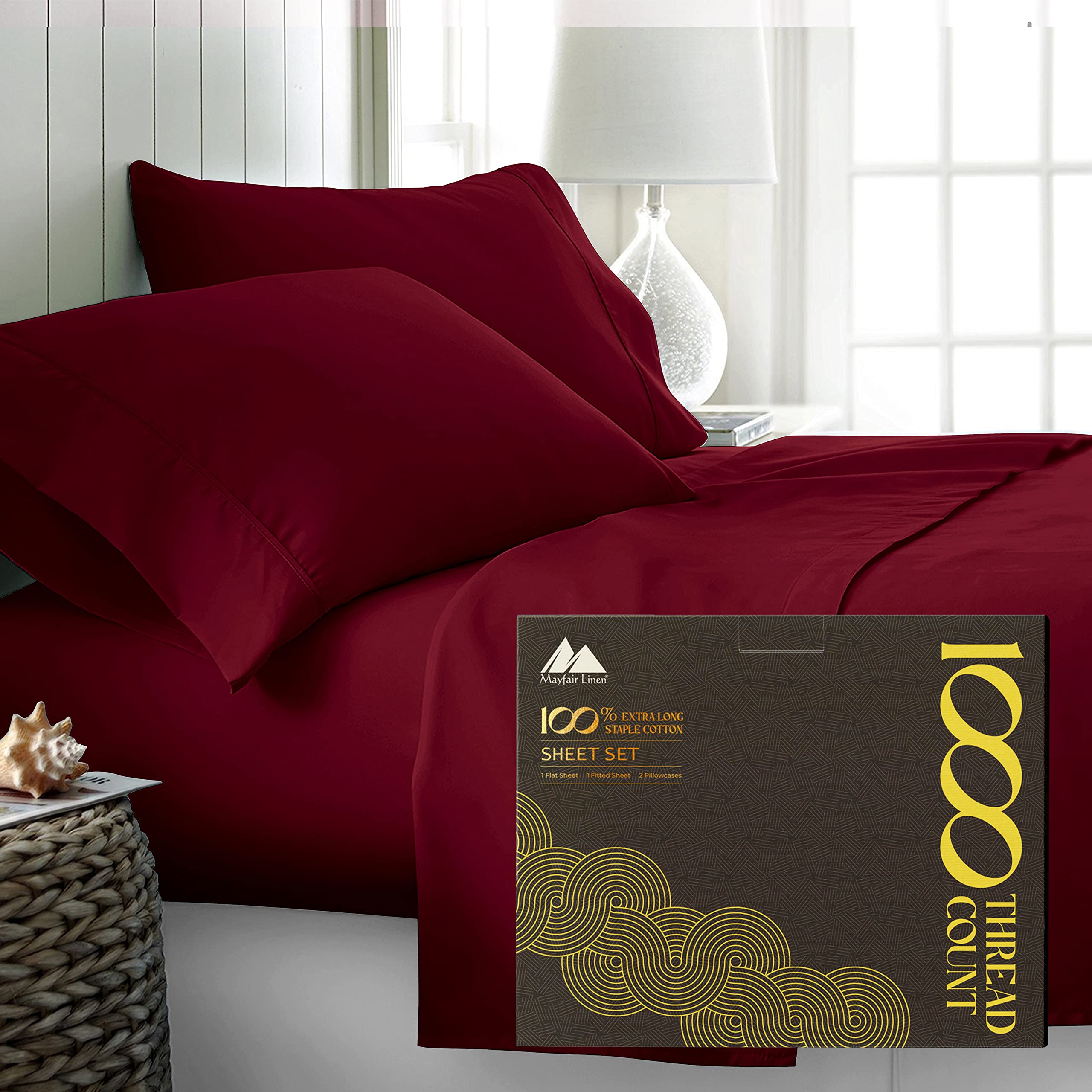 MAYFAIR LINEN 100% Egyptian Cotton Sheets Set King - 1000 High Thread Count, Luxury