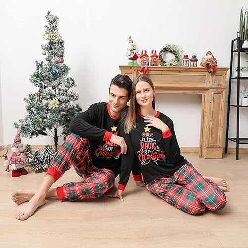 ANGELGGH Matching Family Christmas Pajamas Sets, Holiday PJs with
