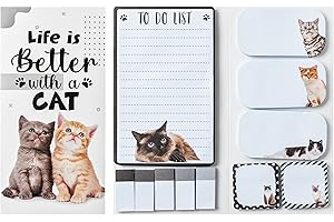 Xqumoi Life Is Better with A Cat Sticky Notes Set, 550 Sheets, Lovely Cat Pattern Self-Stick Notes Pads Kitty Animal Divider 
