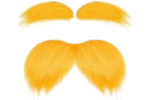 Itscolofy Yellow Mustache and Eyebrows Cosplay Costume Accessories, Mustache Self Adhesive, Stick On Beard Costume, Halloween Party Beard for Men Women
