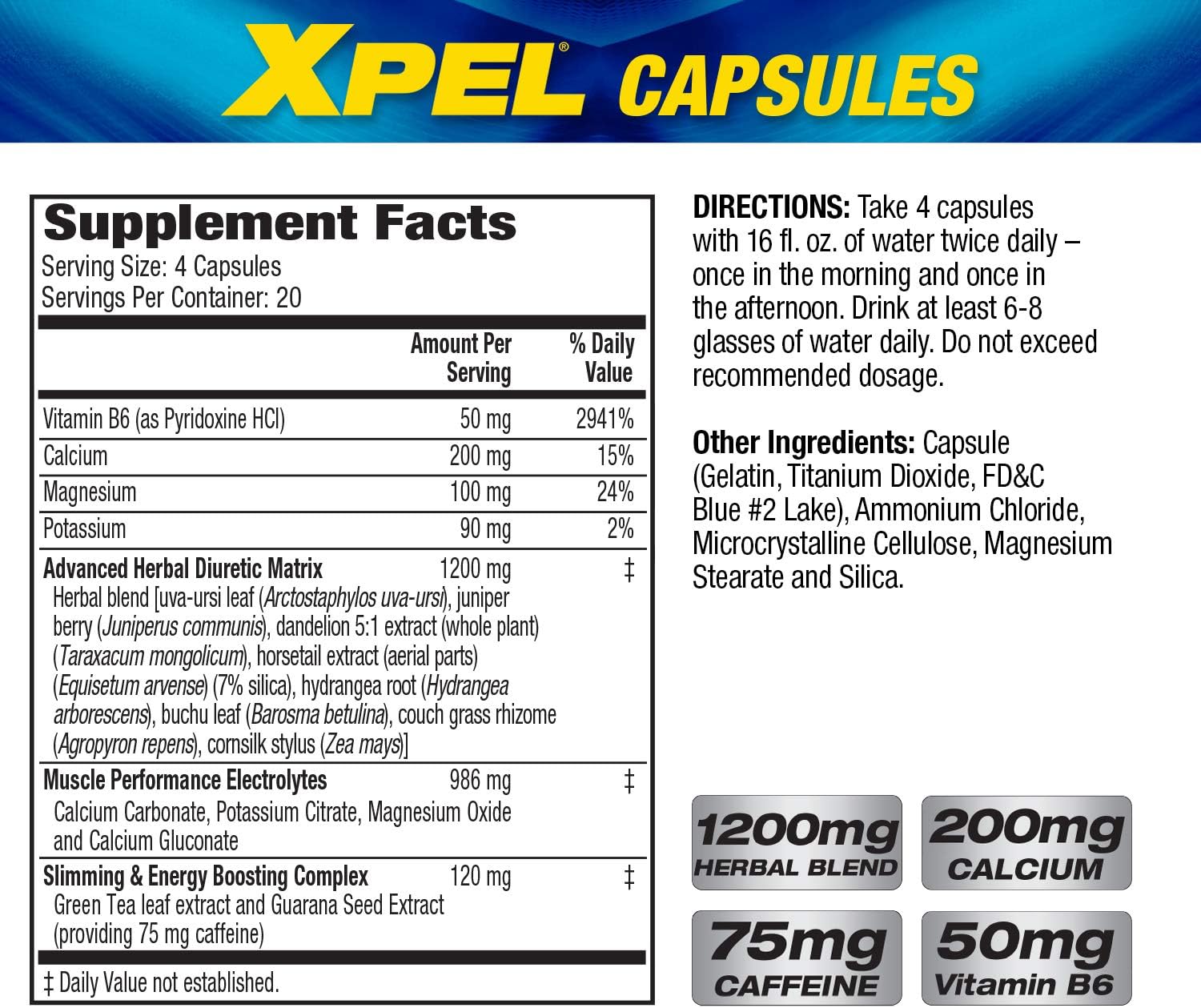 MHP Xpel Maximum Strength Diuretic Water Pills, for Water Retention Relief, Weight loss Support, with Vitamin B-6 Potassium Dandelion Root, 80 Capsules: Health & Personal Care