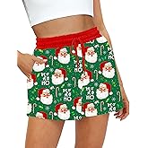 Remimi Womens Christmas Shorts Elastic Waist Xmas Pajama Bottoms with Pockets