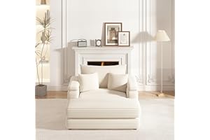 SULOPS Oversized Corduroy Chaise Lounge Chair, Single Sofa with Ottoman Set, Modern Comfy Sofa Deep Seat Couch for Living Room Reading (Beige, W43.3 x D55.1” x H30.7“)