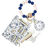Miss Adola Wallet Keychain Wristlet for Women with AirTag Holder - Cute Design Credit Card Holder Wallets Key Chain Ring Slim Small RFID Air Tag Coin Pocket Purse for Ladies Girls Female,Blue Flower