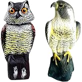 YAOSAN Hawk Decoy to Scare Birds Away - Owl &amp; Hawk Garden Decoy Combo, 2X Protection Wind-Activated Bird Deterrent for Farms &amp; Yards, 50% Larger Size (15")