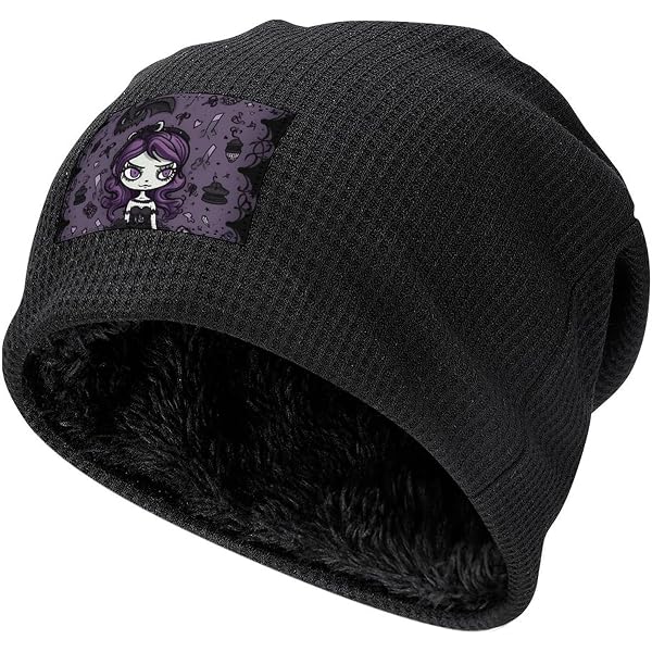 Purple Black Goth Spooky Winter Beanie for Men Women Plush  display picture 1