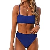ANRABESS High Waisted Bikini Sets for Women Tummy Control 2 Piece Swimsuits Ribbed Textured Bathing Suits Beach Swimwear