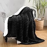 Linecooo Black Sherpa Fleece Throw Blanket 50”×60” for Couch Sofa Bed, Double Side Soft Fuzzy Cozy Plush Thick Flannel Blanket with Striped Design Gift for Adults,Woman,Girls