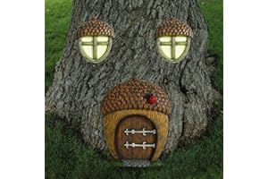 ALLADINBOX Miniature Gnome Fairy House Window and Door with Flowers Mushrooms for Trees Decoration, Glow in Dark Fairies Sleeping Door and Windows, Yard Art Garden Sculpture, Lawn Ornament Décor