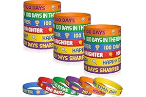 WATINC 48Pcs Happy 100th Day of School Silicone Bracelets Set, Hooray 100 Days Inspirational Quote Colorful Wristbands, Positive Rubber Bracelet for Students Rewards Preschool Party Favors Supplies