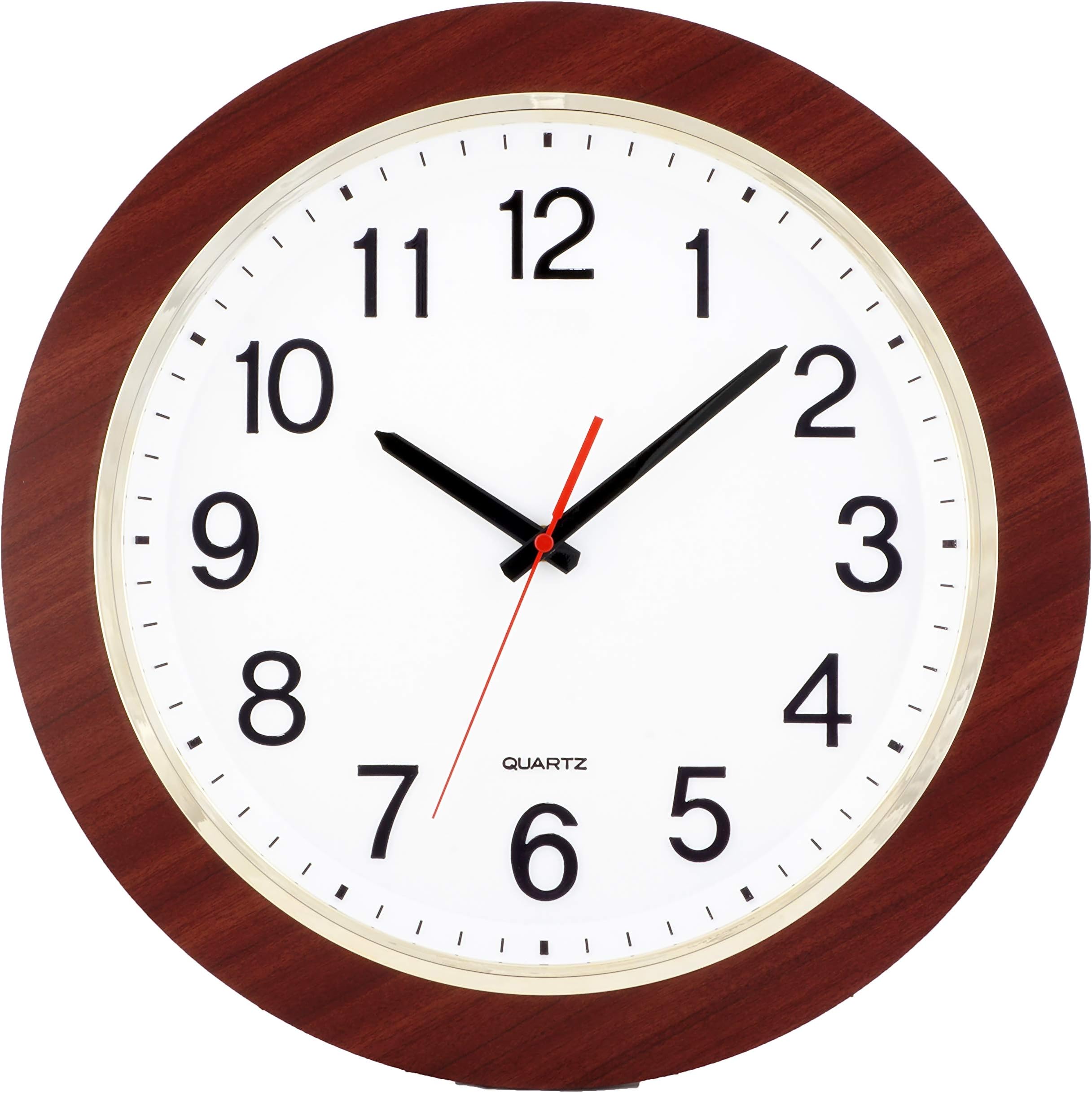 ISHIWA 16-inch Large Easy to Read 3D Numerals Quartz Wall Clock Quiet Non-Ticking Movement, Office, Home Decor, Classroom (W00147-RW Red Wood Grain)