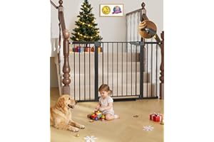 Cumbor 29.7"–51.5" Extra Wide Baby Gate for Stairs, Pressure-Mounted Dog Gates for Doorways & Hallways, Auto-Close Walk-Through, No-Trip Design, Child Proof Safety, Dog/Pet Gate for Indoor Use, Black