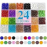 XSEINO About 1200PCS 6mm Original Color Glass Beads Bracelet Making Kit,24 Assorted Color Series Colorful Crystal Beads for Bracelet and Jewelry Making and DIY Crafts,Friendship Bracelets