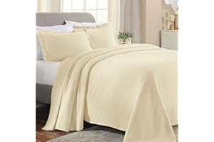 Superior Paisley 3 Piece Cotton Bedspread Set, Home Bed Decor, Decorative Bed Spread, 2 Pillow Shams, Medium Weight Blanket, Matelasse Coverlet Bedding, Vintage Floral Pattern, King, Ivory