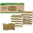 Silkyhose Biodegradable Natural Kitchen Sponge, Compostable Cellulose and Coconut Scrubber Eco-Friendly Dishwashing Sponge, 12 Pack Household Cleaning Foam for Dishes